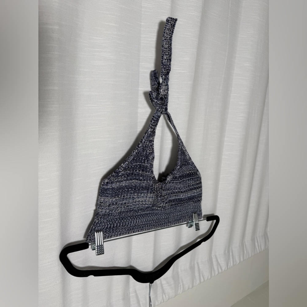 Topshop Gray Knit Halter Bralette Crop Top Tie Neck Button Back | Size 2 - Picture 5 of 12